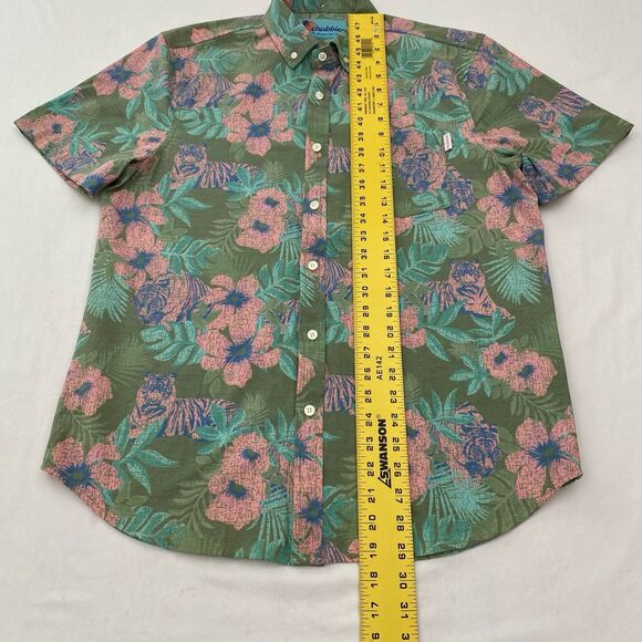 Chubbies Hawaiian Shirt Mens Medium Pink Green Floral Tiger Button Up Aloha - Picture 6 of 7